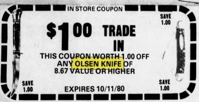 Olsen Knife Company - Oct 1980 Coupon